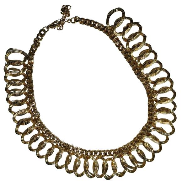60s Vintage Textured Gold Chunky Interlocking Rings Collar Statement Necklace - Picture 1 of 6
